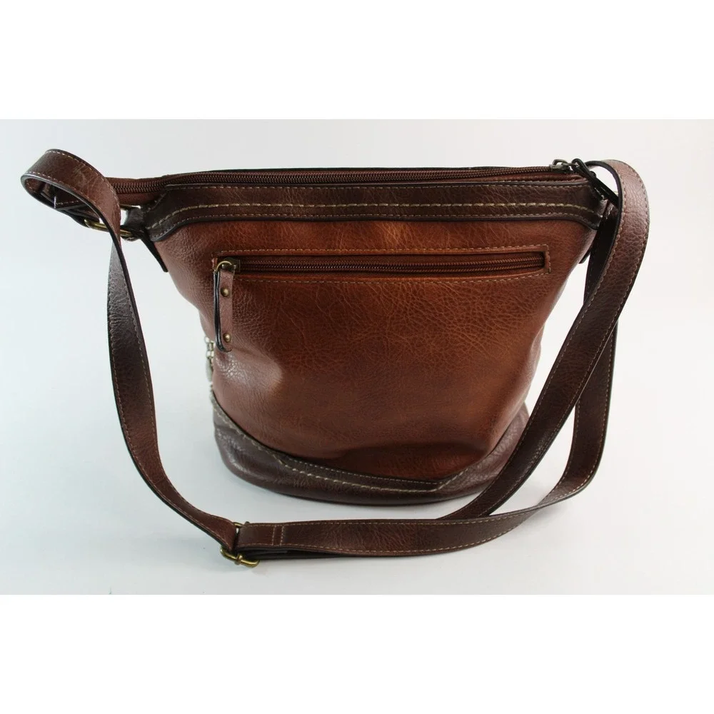 b.o.c. Born Concept Cognac Brown Faux Leather Crossbody Bag Patchwork Style